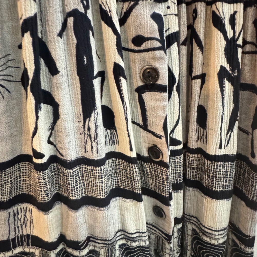 VTG Cache Maxi Dress 6 Black Ivory Tribal Print Art Deco Mock Neck Boho 90 - Picture 3 of 9